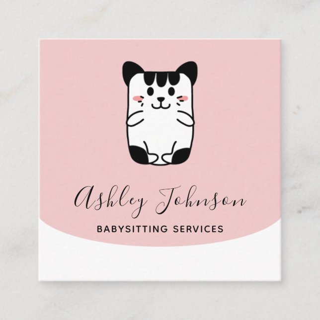 Carte De Visite Carré Cute Cat Baby-sitting Services Ajouter Social Medi (Devant)