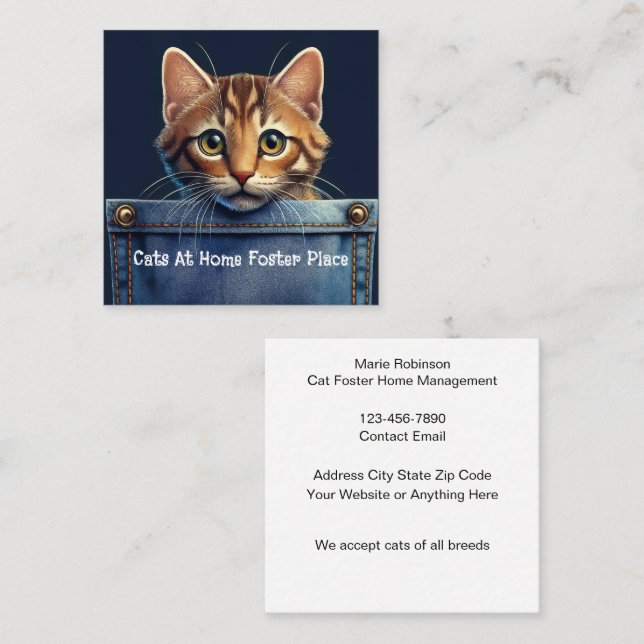 Carte De Visite Carré Cute Cat Feline Foster Home Thème (Devant / Derrière)
