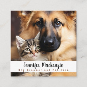 Carte De Visite Carré Cute Chien Groomer Service Grossiste Chat Animaux