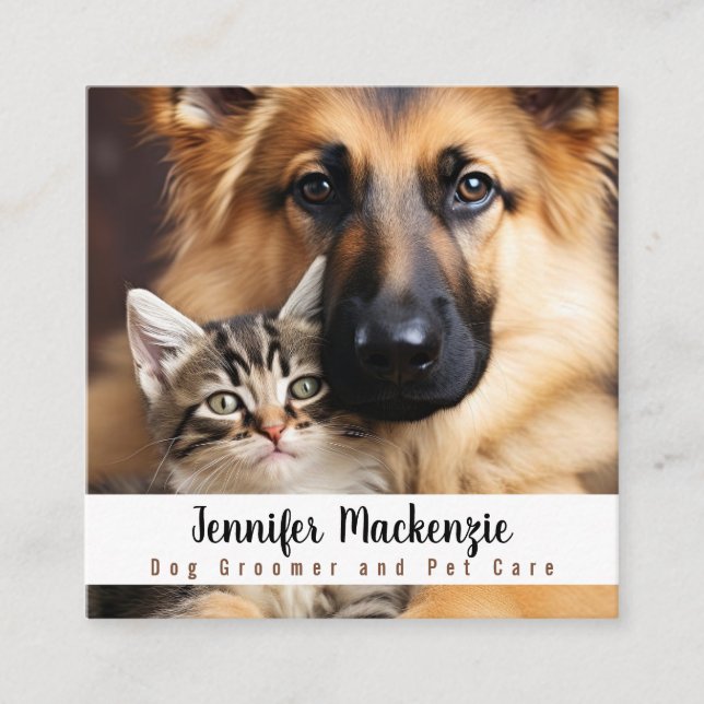 Carte De Visite Carré Cute Chien Groomer Service Grossiste Chat Animaux (Devant)