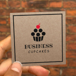 Carte De Visite Carré Cute Cupcake Logo Accueil Boulangerie Rustique Kra
