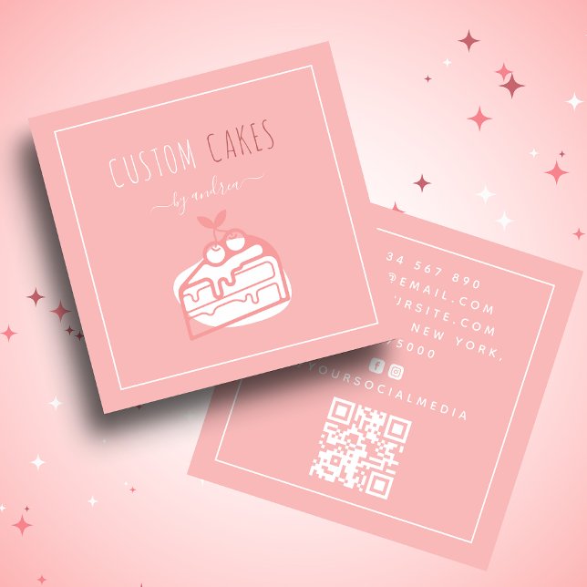 Carte De Visite Carré Cute Dessert Cake Artiste QR Code Cool des médias  (Créateur téléchargé)