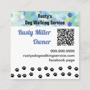 Carte De Visite Carré Cute Dog Paws Bones Service Animalier QR