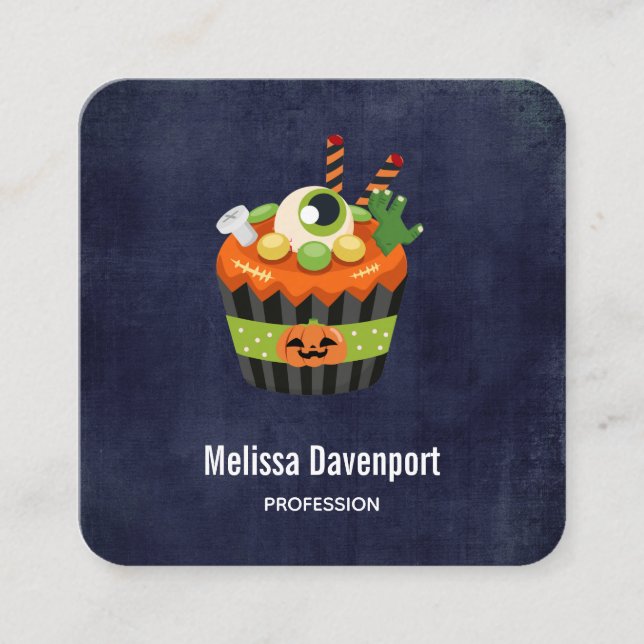 Carte De Visite Carré Cute et Déplaisante Halloween Cupcake avec un Big  (Devant)