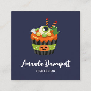 Carte De Visite Carré Cute et Déplaisante Halloween Cupcake avec un Big 