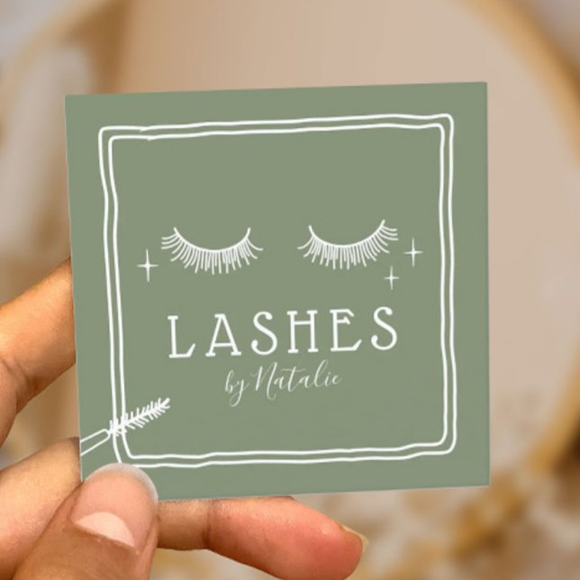 Carte De Visite Carré Cute Eyelash Maquillage Artiste Sage Green Salon d (Créateur téléchargé)