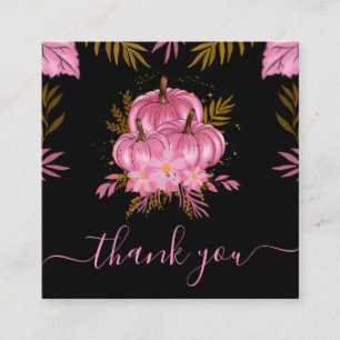 Carte De Visite Carré Cute feuille rose Citrouille automne Thanksgiving 