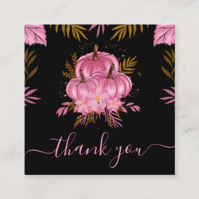 Carte De Visite Carré Cute feuille rose Citrouille automne Thanksgiving  (Devant)