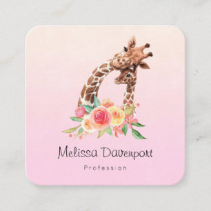 Carte De Visite Carré Cute Giraffe Aquarelle Maman & Bébé