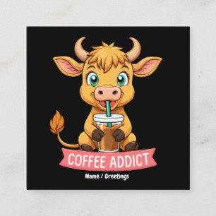 Carte De Visite Carré Cute Highland Vache Boire Café Addict Plaisanterie