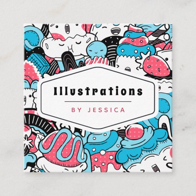 Carte De Visite Carré Cute Kawaii Dessert Motif Graphiste Design Sweet (Devant)