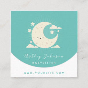 Carte De Visite Carré Cute Kawaii Moon Babysitter Garde d'enfants Médias