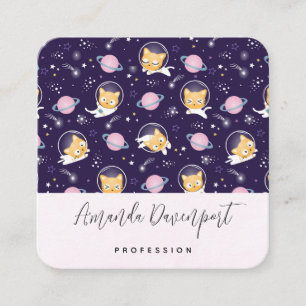 Carte De Visite Carré Cute Kitty Chat Astronauts Motif