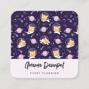 Carte De Visite Carré Cute Kitty Chat Astronauts Motif
