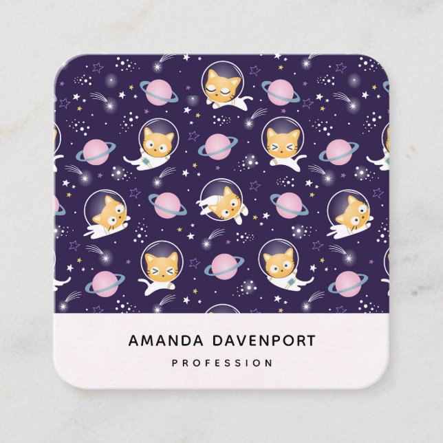 Carte De Visite Carré Cute Kitty Chat Astronauts Motif (Devant)