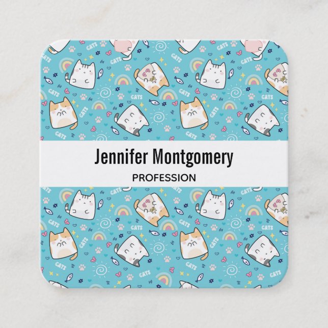 Carte De Visite Carré Cute Kitty Chat Motif Whimsical (Devant)
