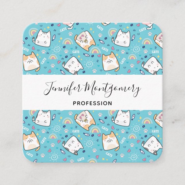 Carte De Visite Carré Cute Kitty Chat Motif Whimsical (Devant)