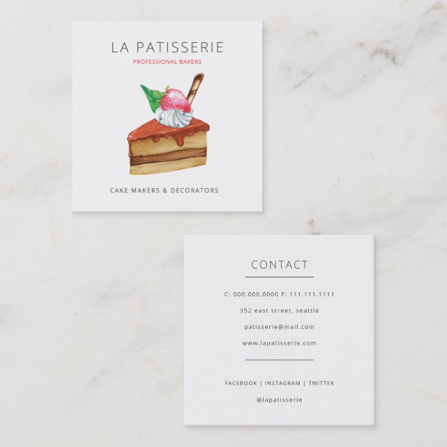 Carte De Visite Carré Cute moderne Pink Cheesecake boulangerie pâtisseri (Devant / Derrière)