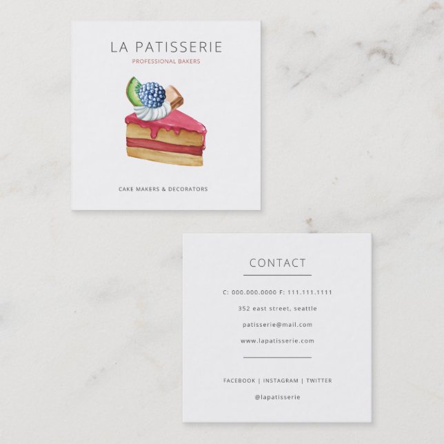 Carte De Visite Carré Cute moderne Pink Cheesecake boulangerie pâtisseri (Devant / Derrière)