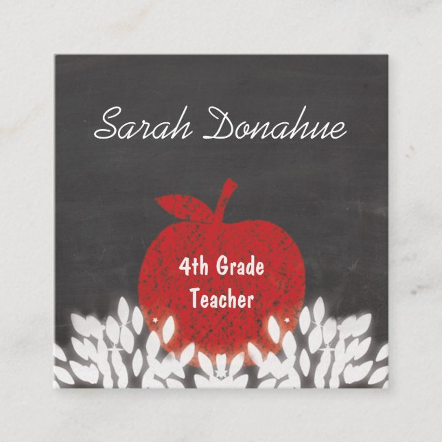 Carte De Visite Carré Cute Red Apple Chalkboard École enseignant (Devant)