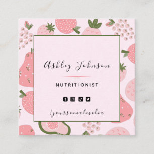 Carte De Visite Carré Cute rose Fruit Été Berry Motif Nutritionniste