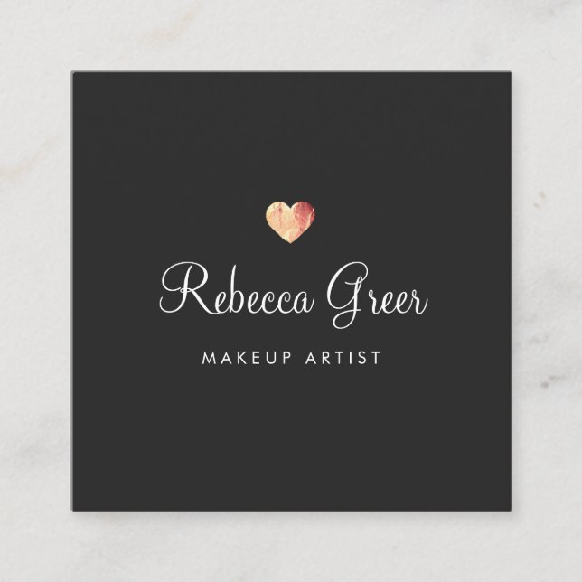 Carte De Visite Carré Cute Rose Gold Heart Black Beauty Consultant (Devant)