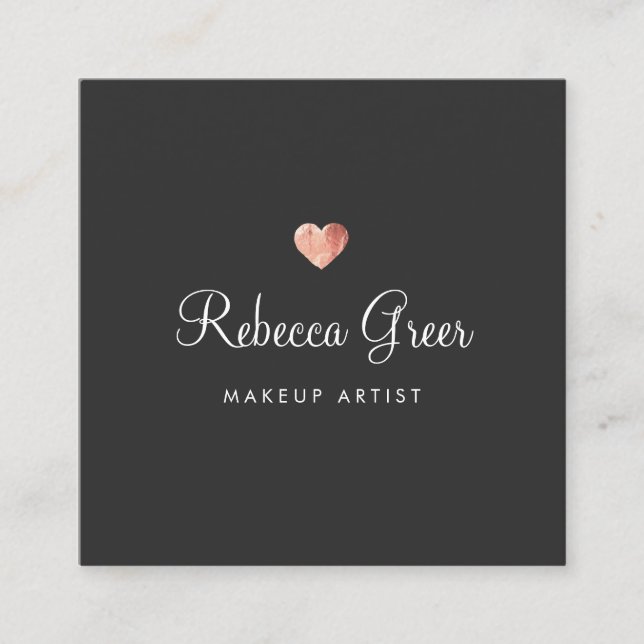 Carte De Visite Carré Cute Rose Gold Heart Black Beauty Consultant (Devant)