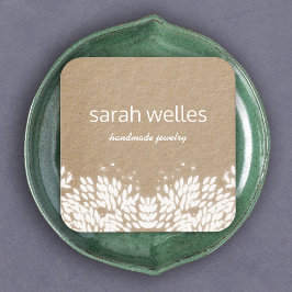 Carte De Visite Carré Cute Rustic Feuille Créateur Kraft Carré