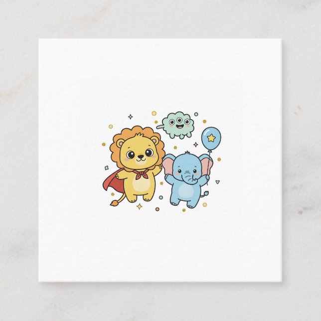 Carte De Visite Carré Cute Superhero Lion and Elephant Friends Cartoon (Devant)