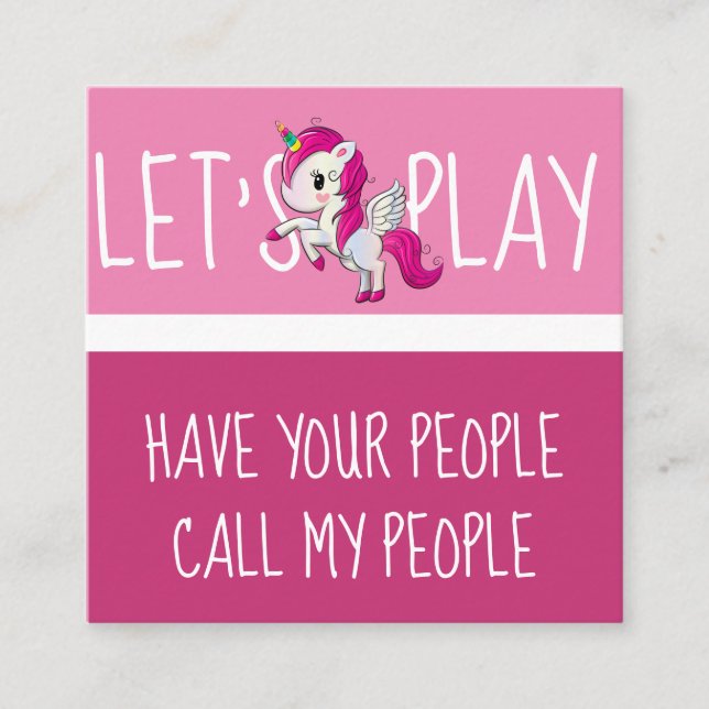 Carte De Visite Carré Cute Unicorn Enfants Jouer (Devant)