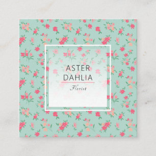 Carte De Visite Carré Dainty Fleurs Minuscules Roses Turquoises