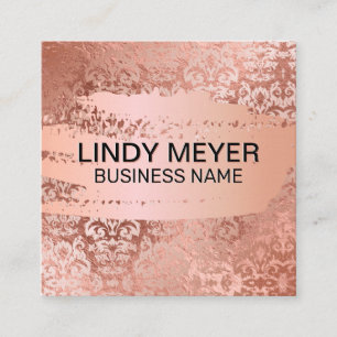 Carte De Visite Carré Damask Rose Gold Foil Or Rose brossé