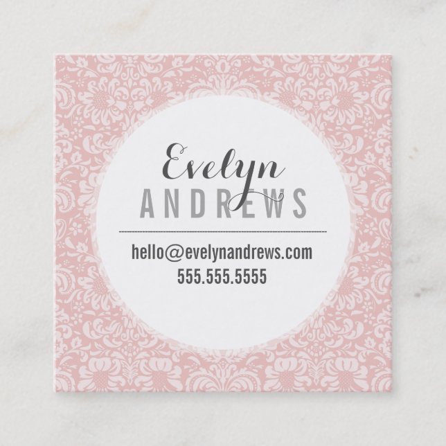 Carte De Visite Carré DAMASK SIMPLE SPOT motif cool rose pâle gris (Devant)