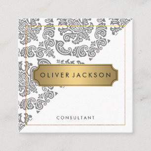 Carte De Visite Carré Damask White Gold Executive