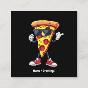 Carte De Visite Carré Dancing Pizza Slice Un Design Jouant Et Délicieux