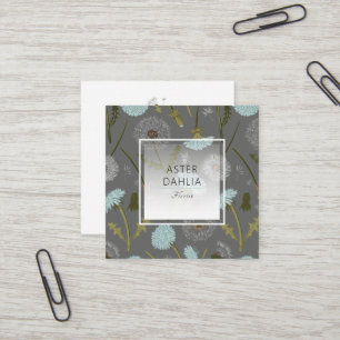 Carte De Visite Carré Dandelion bleu gris Motif floral moderne