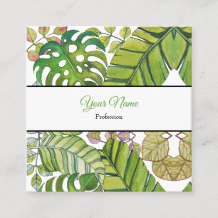 Carte De Visite Carré De mignons Feuilles tropicaux en aquarelle