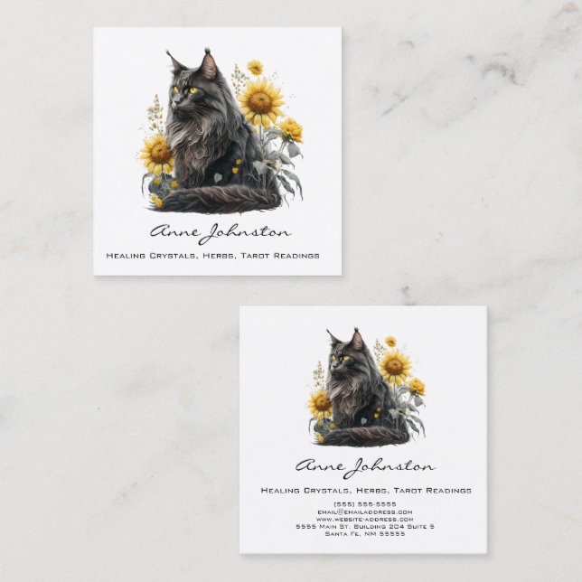 Carte de visite Carré de tournesols et de chats no (Devant / Derrière)