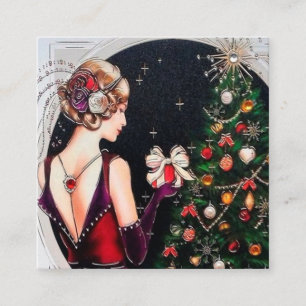 Carte De Visite Carré déco d'art demoiselle de Noël rétro