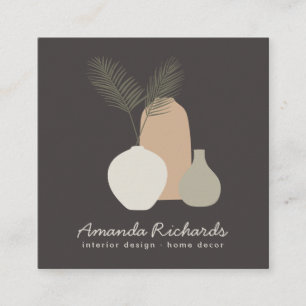 Carte De Visite Carré Décor de poterie rustique intérieurs plante marron