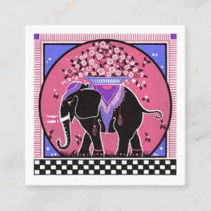 Carte De Visite Carré Défilé d'éléphants en rose