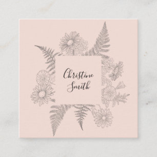 Carte De Visite Carré Délicat Simple Rose Bleu Botanique Floral