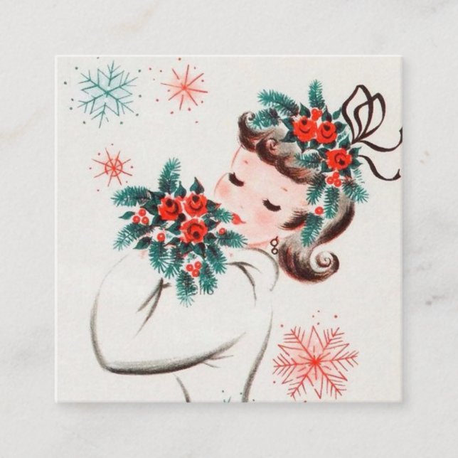 Carte De Visite Carré demoiselle de Noël rétro (Devant)
