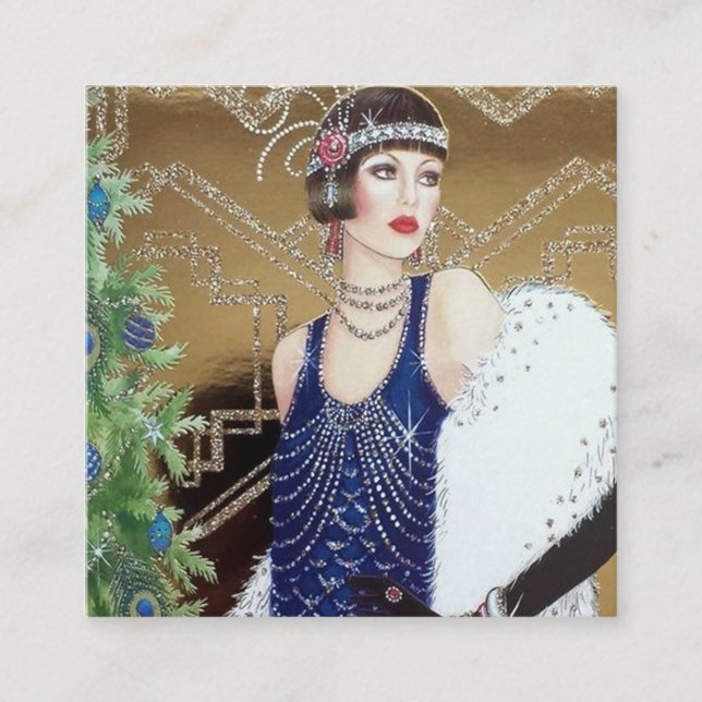 Carte De Visite Carré demoiselle de Noël rétro art déco (Devant)