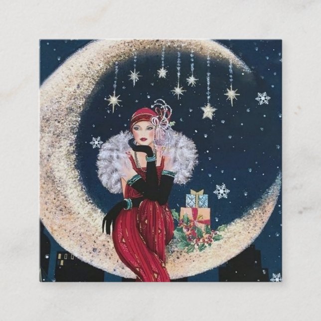 Carte De Visite Carré demoiselle de Noël rétro art déco (Devant)