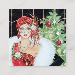 Carte De Visite Carré demoiselle de Noël rétro art déco