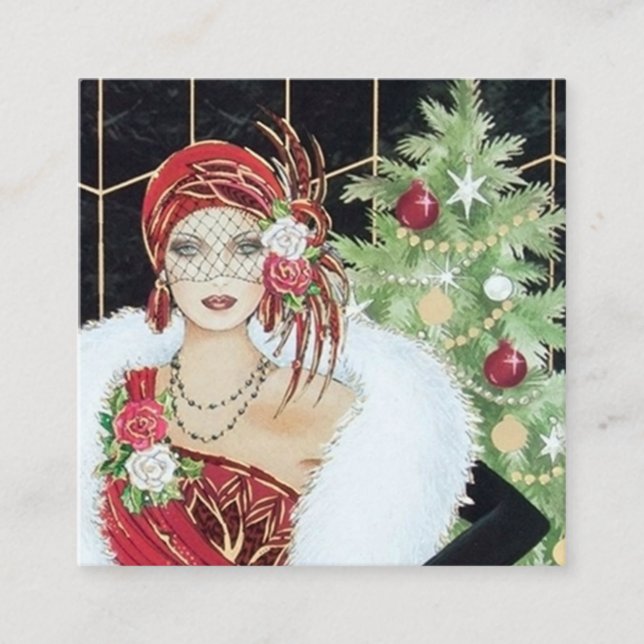 Carte De Visite Carré demoiselle de Noël rétro art déco (Devant)
