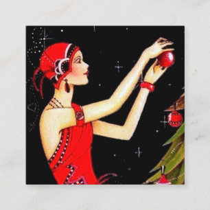 Carte De Visite Carré demoiselle de Noël rétro art déco