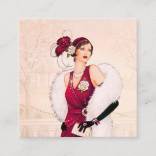 Carte De Visite Carré demoiselle de Noël rétro art déco