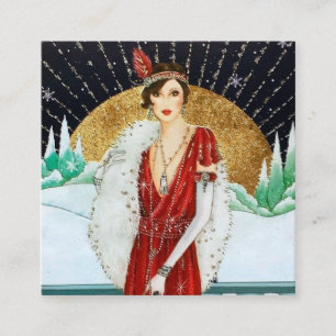 Carte De Visite Carré demoiselle de Noël rétro art déco